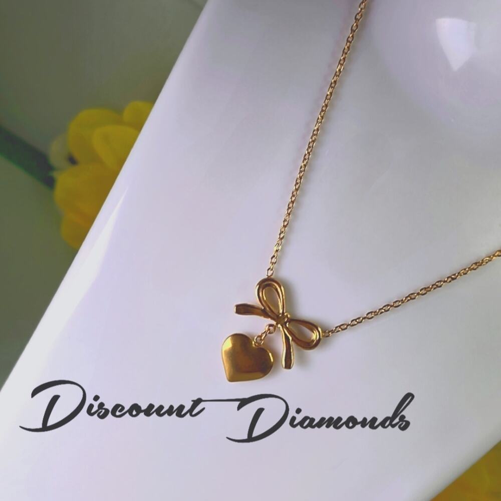 18K Yellow Gold Stainless Steel "316L" Heart & Bow Necklace